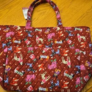 Quilted Animal Print Tote Bag - Red